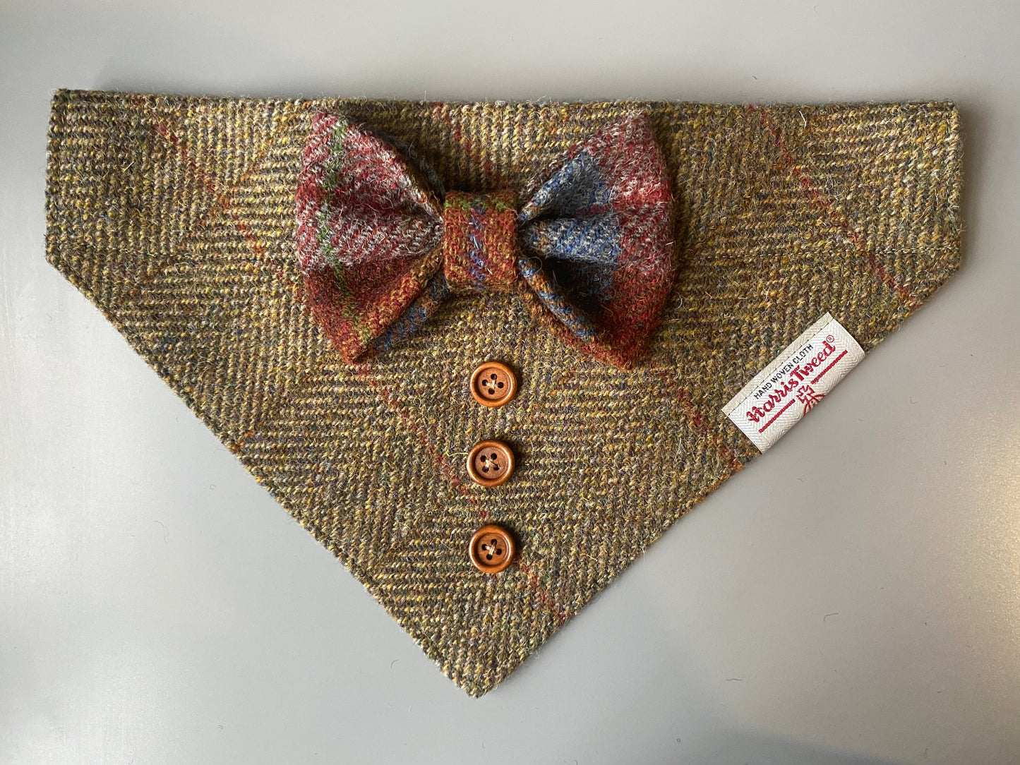 Harris Tweed wedding tux dog bandana neckerchief & bow green herringbone Sizes S M L XL pet scarf