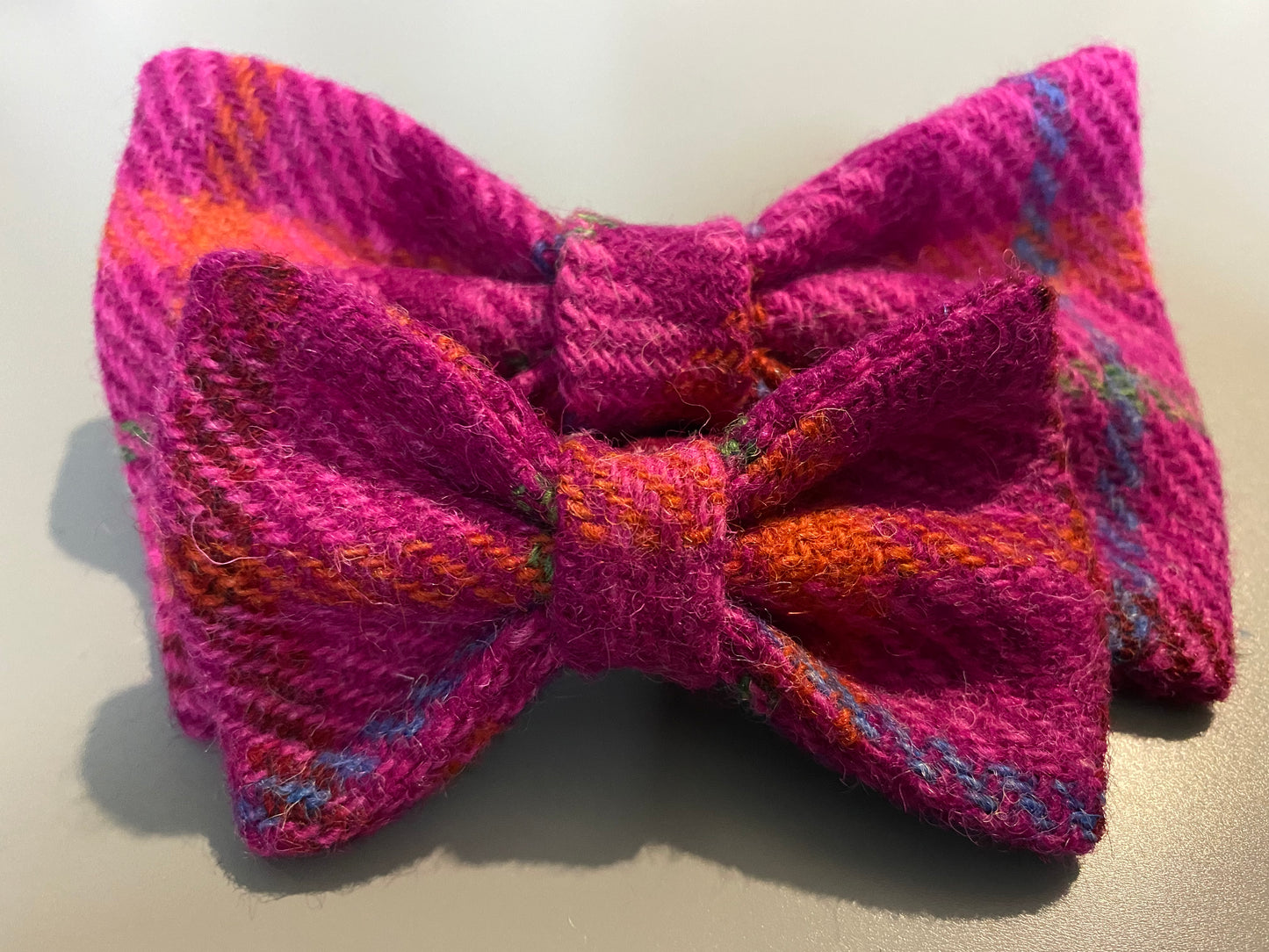 Harris Tweed Dickie Bow Tie Dog Collar Charm in bright pink check / tartan