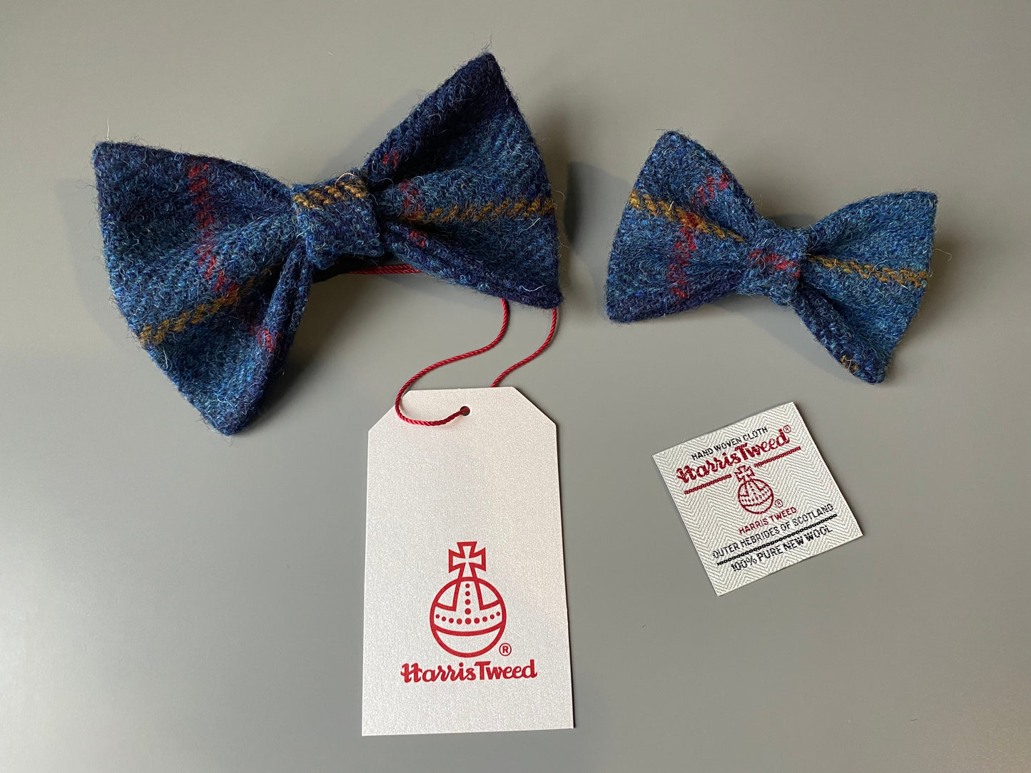 Harris Tweed Bow Dog Collar Navy blue check tartan dickie bow tie charm