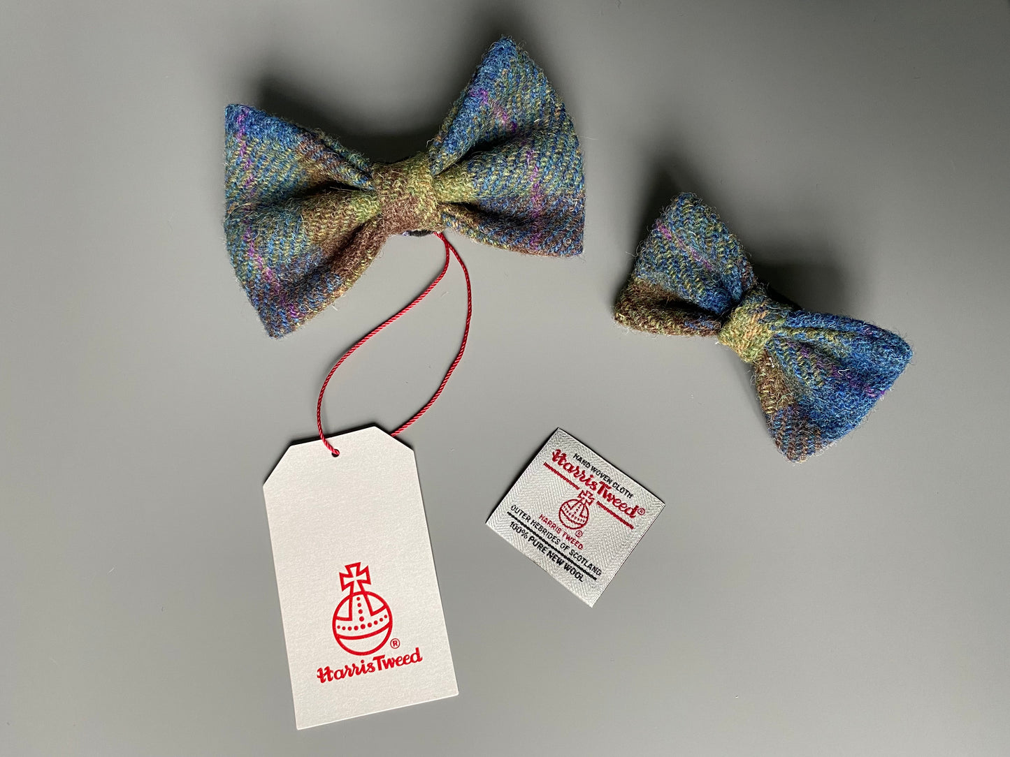 Harris Tweed Dog Collar Dickie Bow Tie green, blue &  pink check tartan bow tie / charm