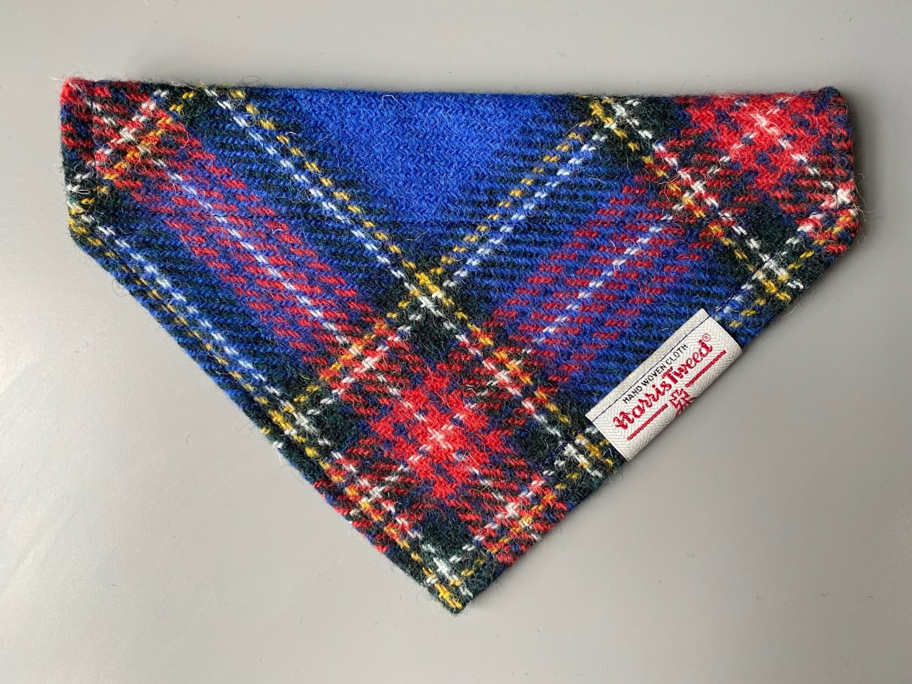 Harris Tweed dog bandana neckerchief in blue and red check / tartan pattern. Sizes S M L XL pet scaf