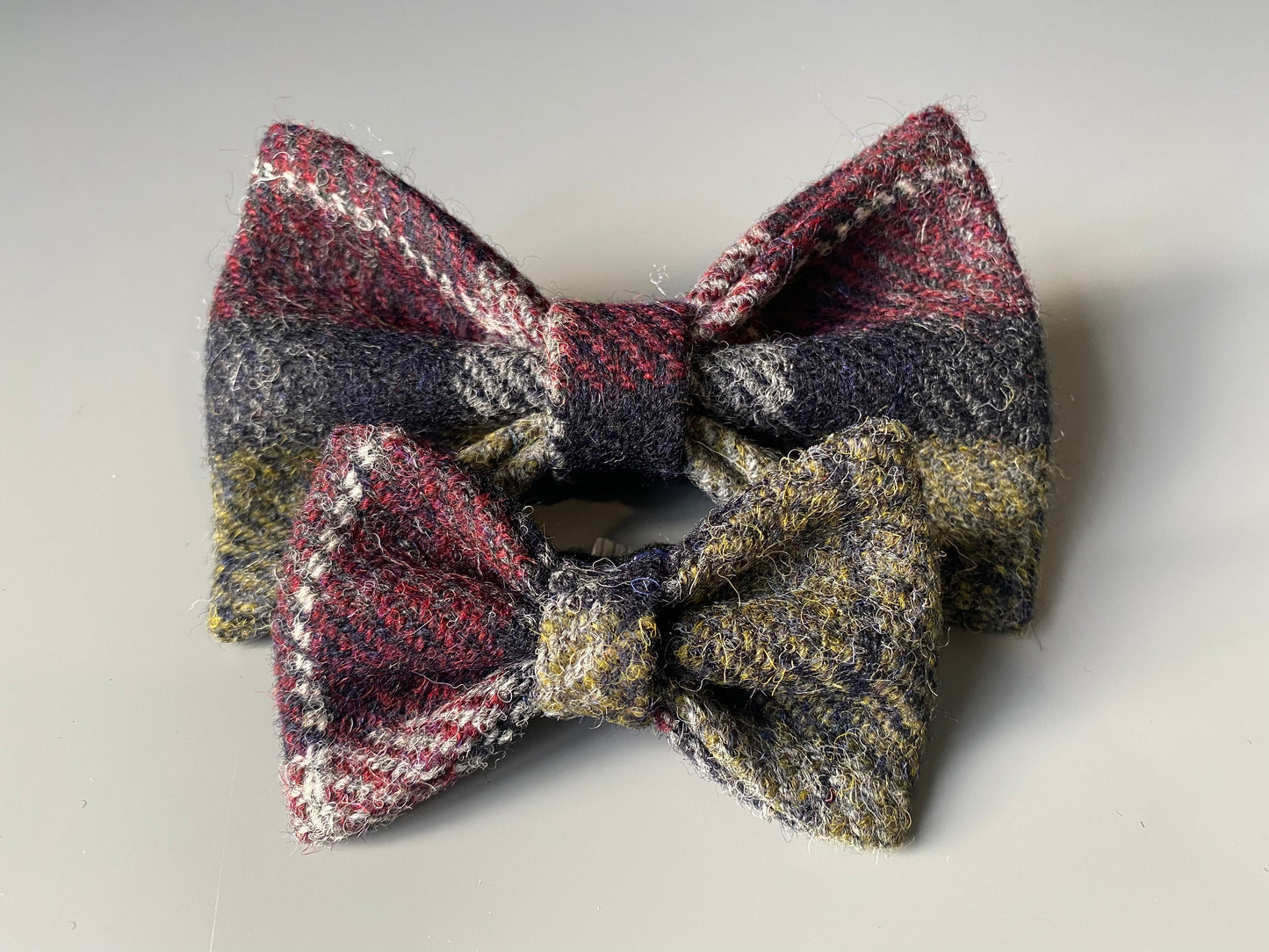 Harris Tweed Dog Collar Dickie Bow Tie in green, red & black check tartan