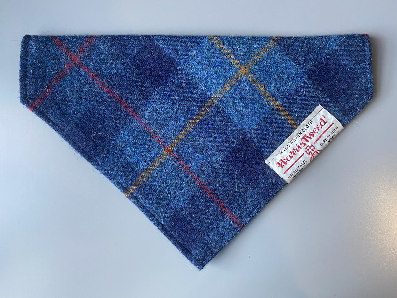 Harris Tweed dog bandana in a navy blue check / tartan Sizes S M L XL pet scarf