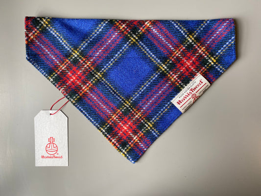 Harris Tweed dog bandana neckerchief in blue and red check / tartan pattern. Sizes S M L XL pet scaf