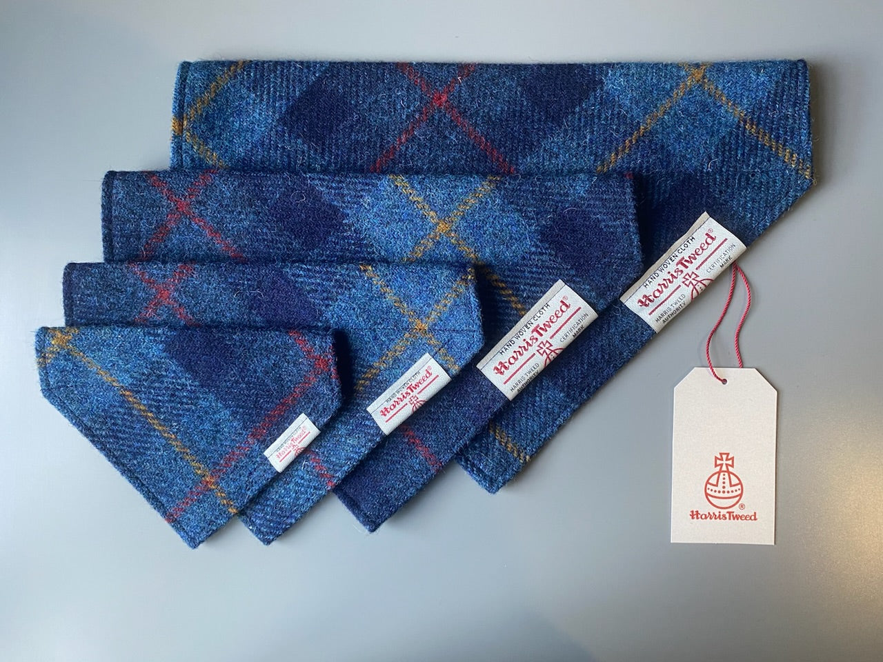 Harris Tweed dog bandana in a navy blue check / tartan Sizes S M L XL pet scarf