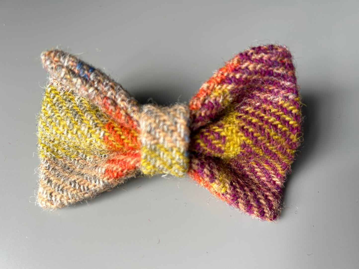 Harris Tweed Bow Dog Collar bow tie orange purple and beige check tartan