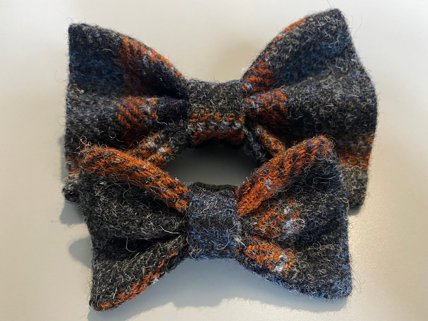 Harris Tweed Dickie Bow Tie Dog Collar Charm grey & orange check tartan