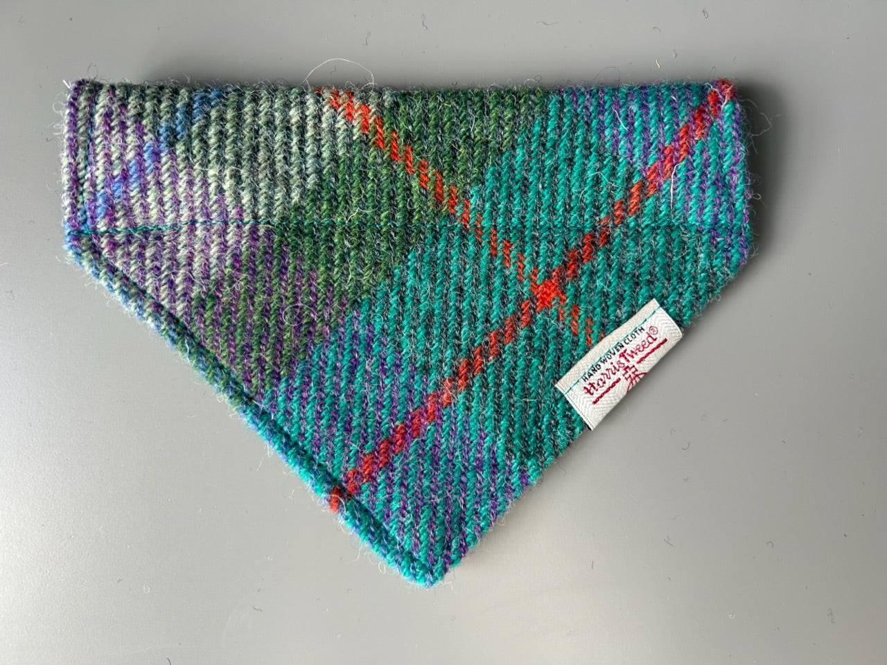 Harris Tweed dog bandana neckerchief in blue green and purple check / tartan Sizes S M L XL pet scarf