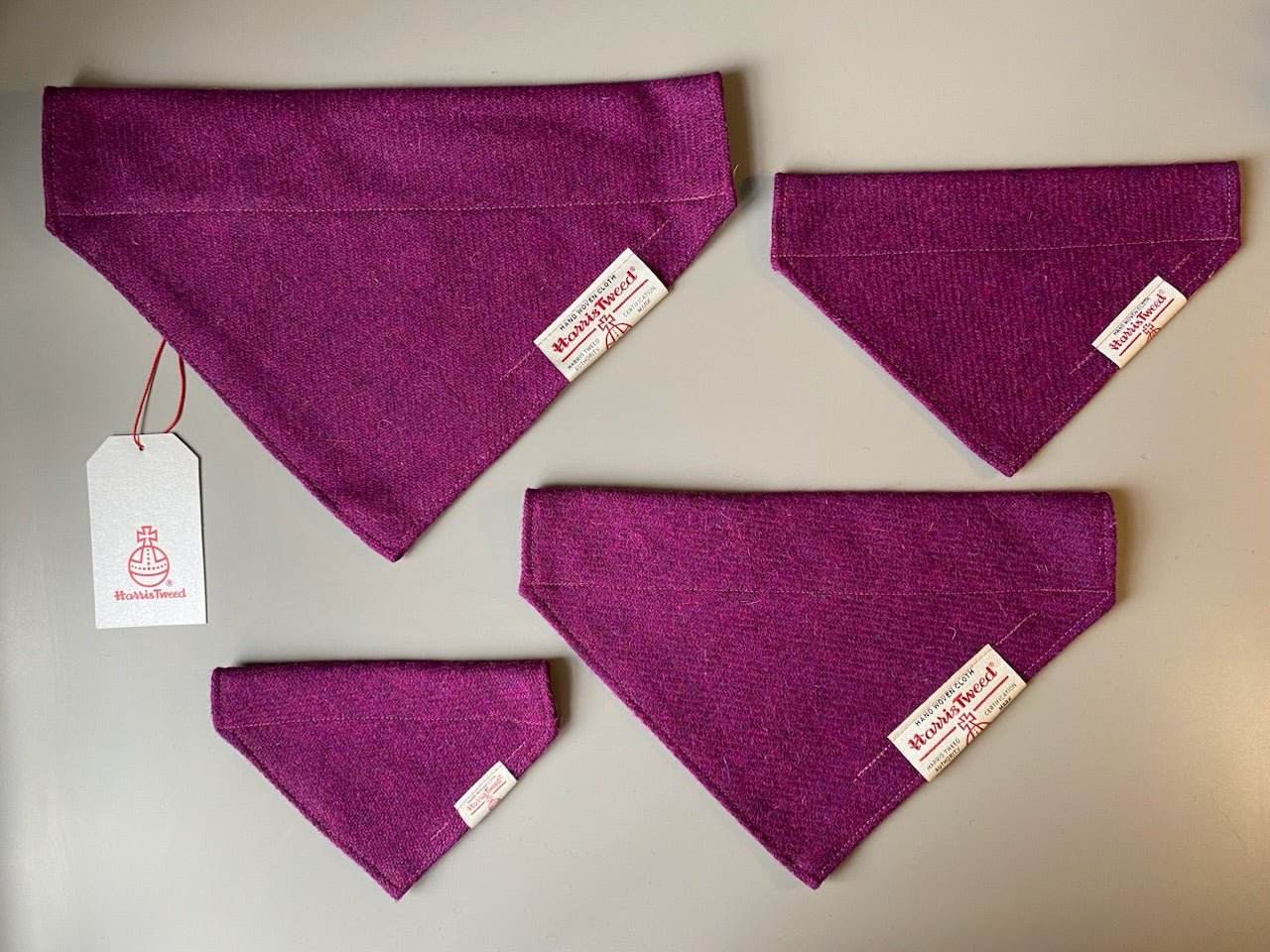 Harris Tweed dog bandana neckerchief in bright pink / purple Sizes S M L XL pet scarf