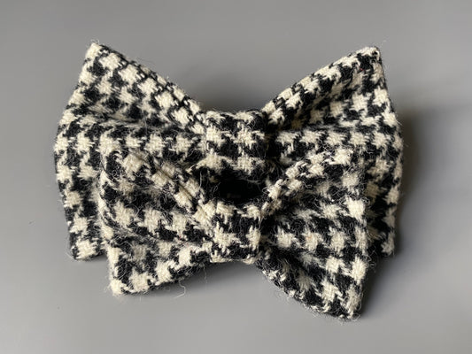 Harris Tweed Dog Collar dickie bow tie black white houndstooth dogtooth Check