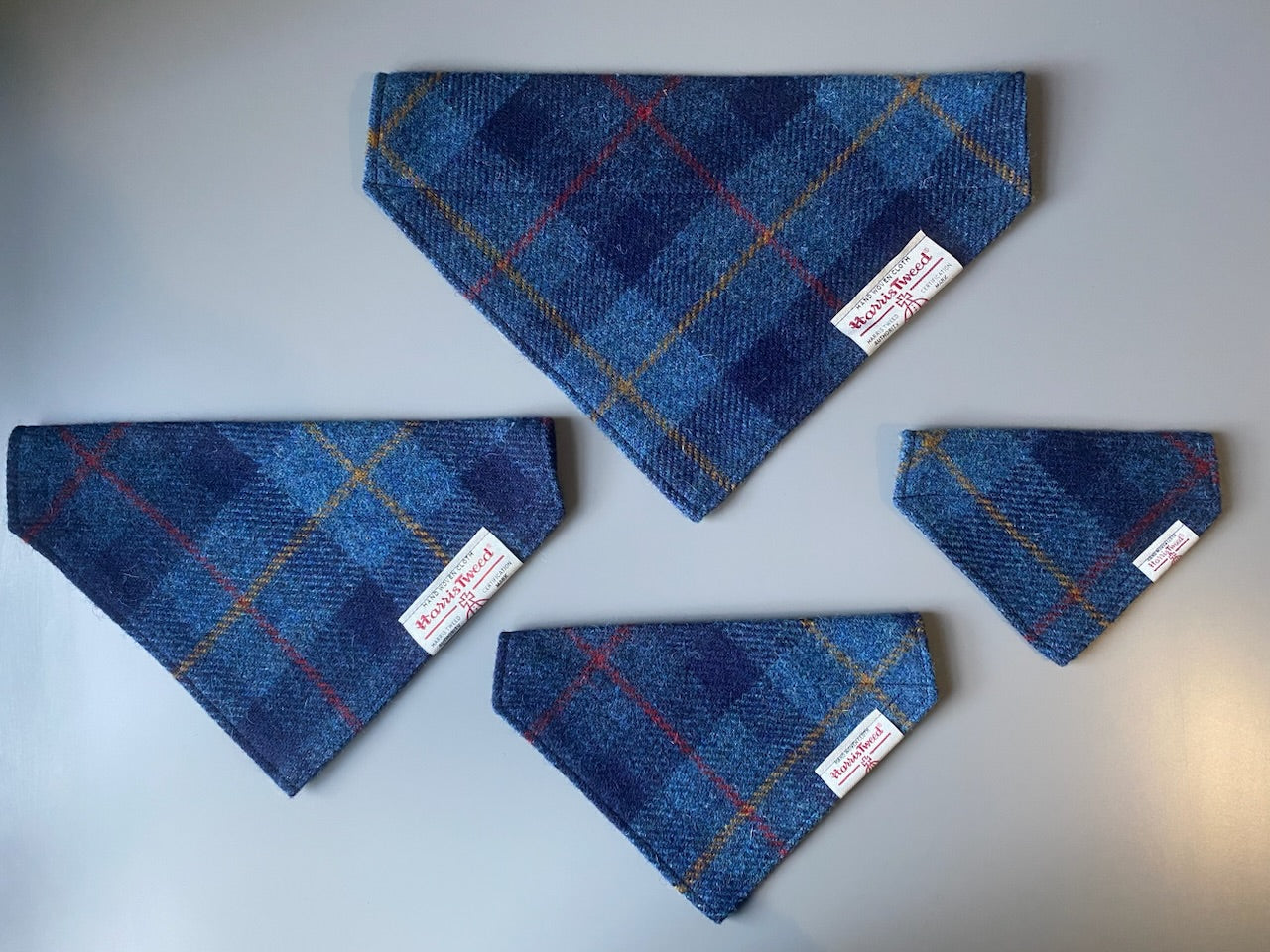 Harris Tweed dog bandana in a navy blue check / tartan Sizes S M L XL pet scarf