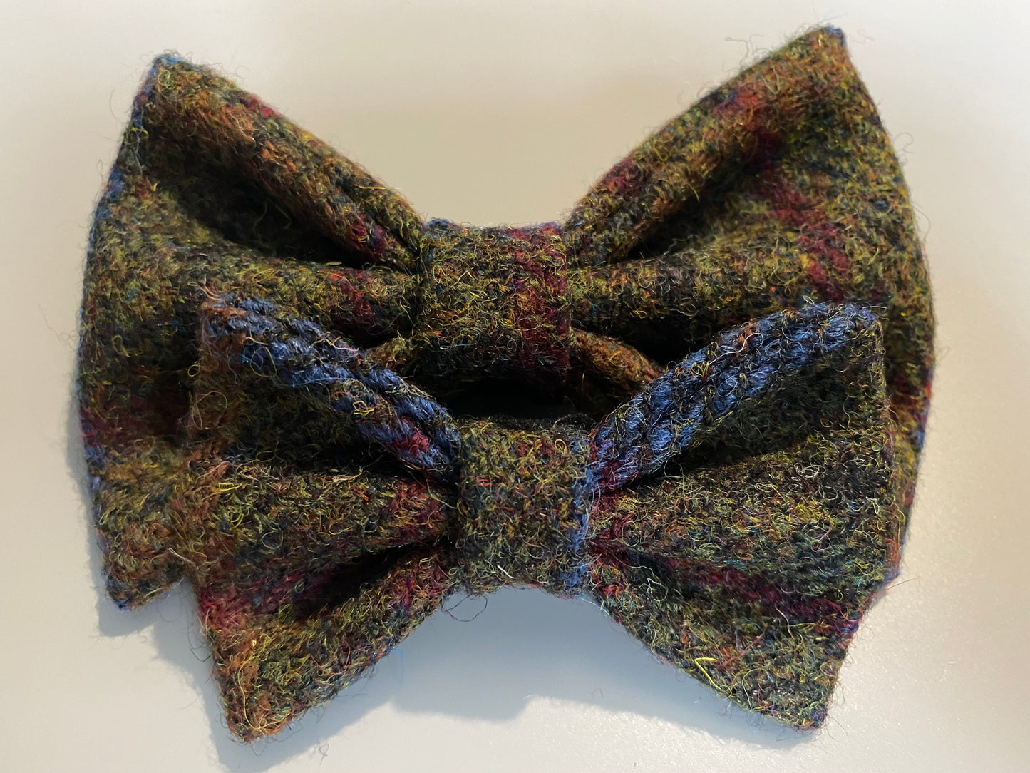 Harris Tweed Dickie Bow Tie Dog Collar Charm in green & red check tartan