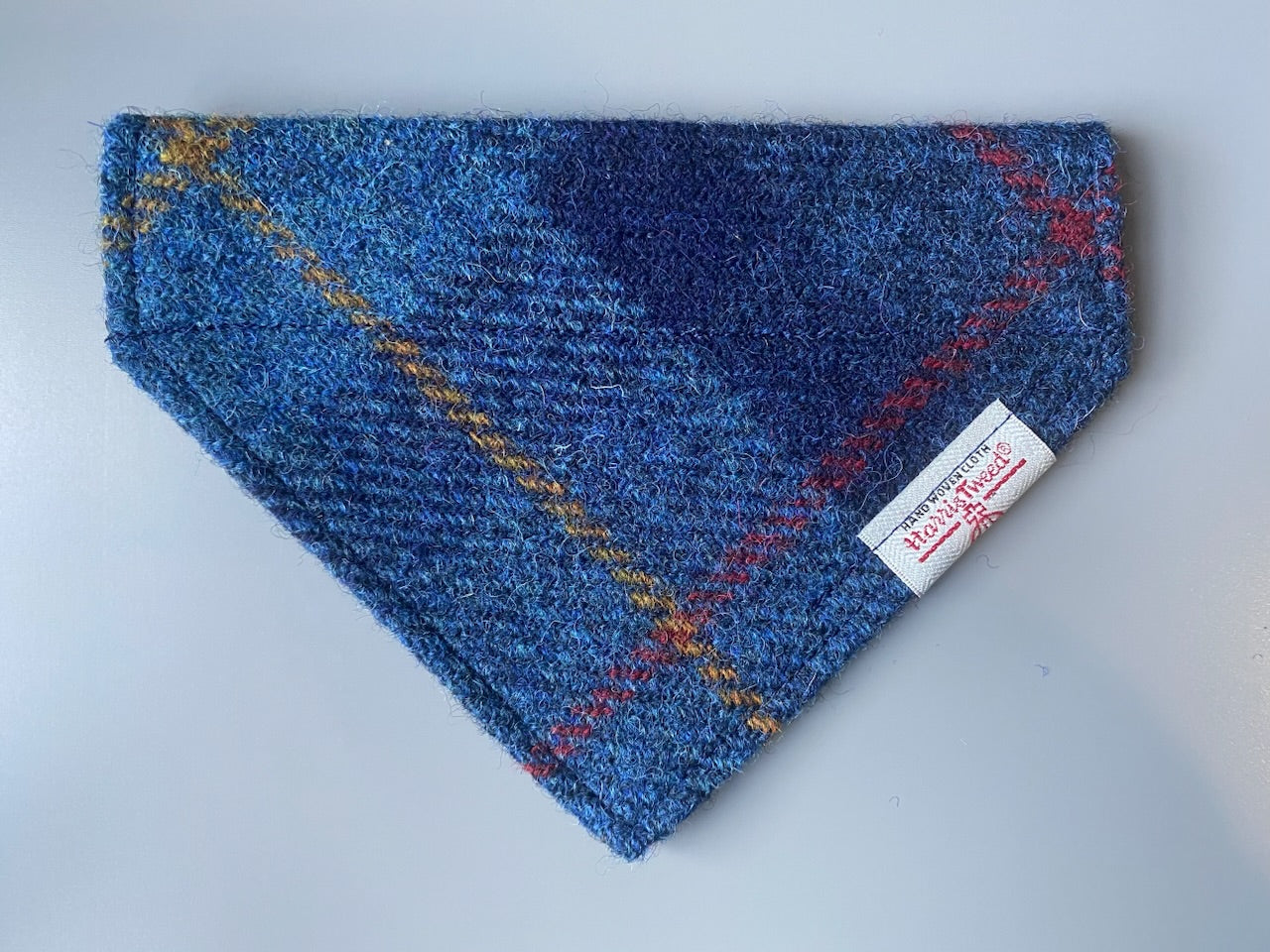 Harris Tweed dog bandana in a navy blue check / tartan Sizes S M L XL pet scarf