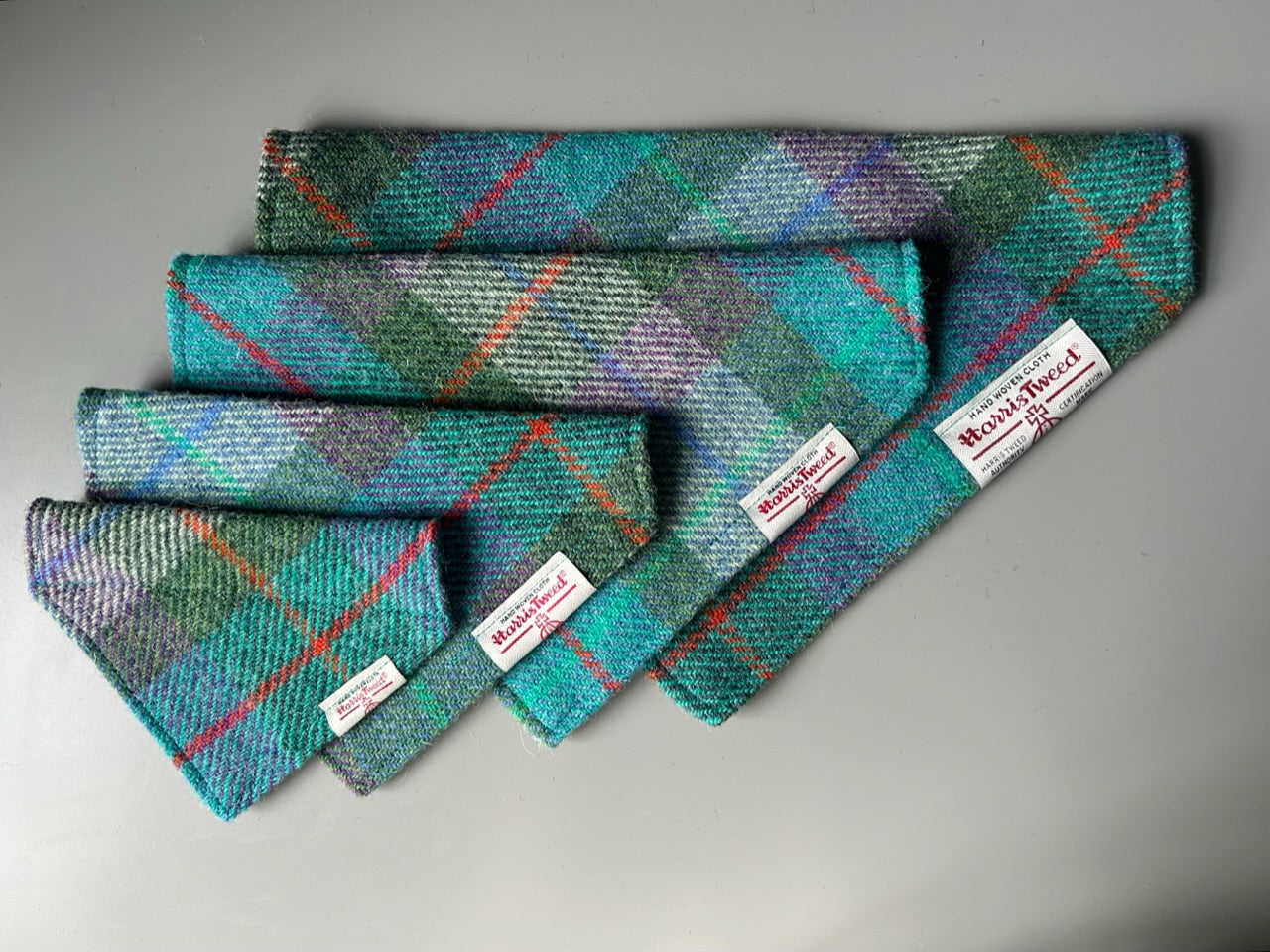 Harris Tweed dog bandana neckerchief in blue green and purple check / tartan Sizes S M L XL pet scarf