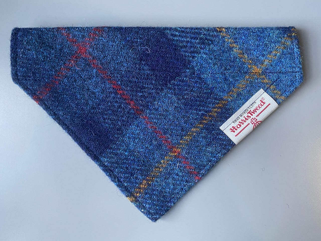 Harris Tweed dog bandana in a navy blue check / tartan Sizes S M L XL pet scarf