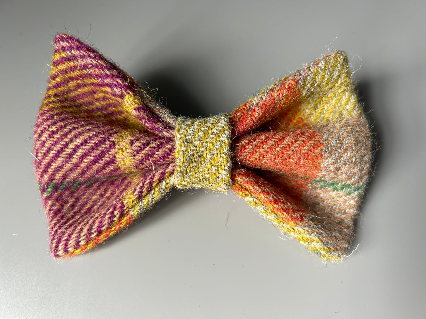 Harris Tweed Bow Dog Collar bow tie orange purple and beige check tartan