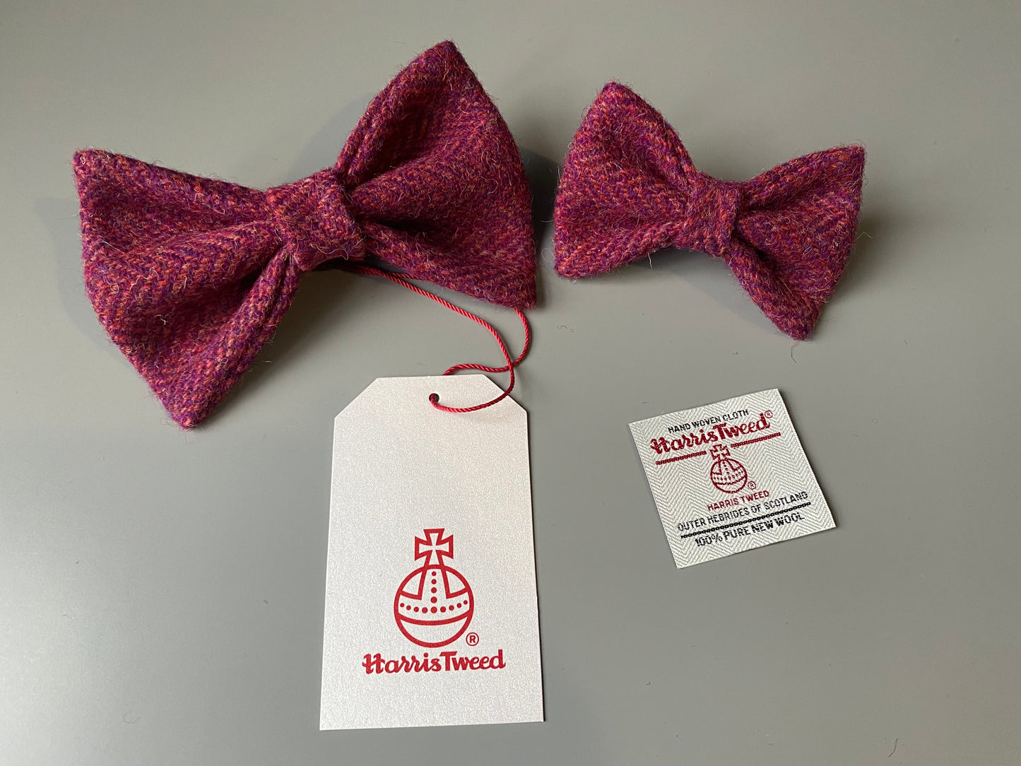 Harris Tweed Bow Dog Collar red herringbone dickie bow tie charm