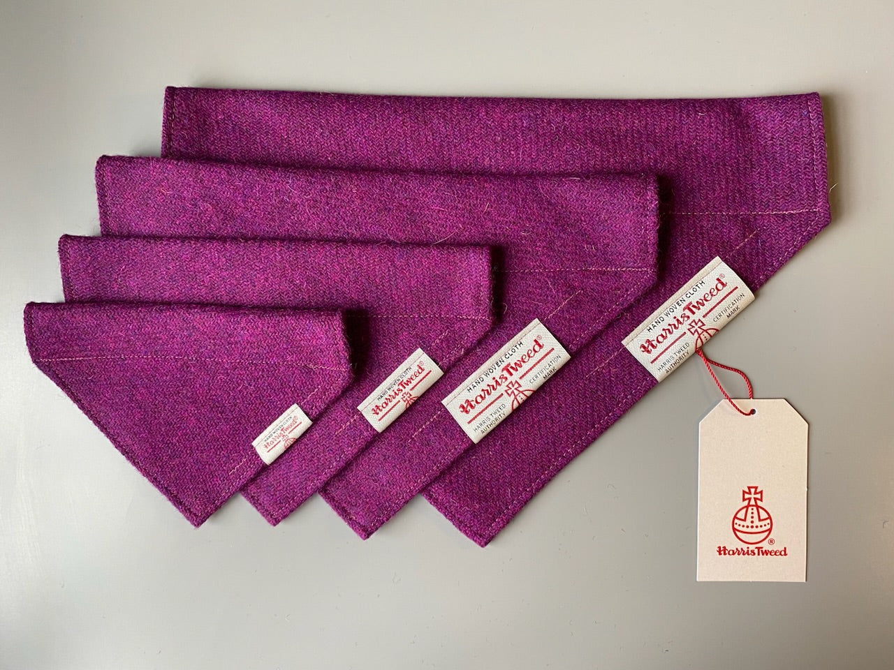 Harris Tweed dog bandana neckerchief in bright pink / purple Sizes S M L XL pet scarf