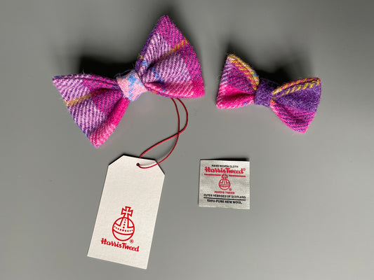 Copy of Harris Tweed Dickie Bow Tie Dog Collar Charm in bright pink & purple check tartan