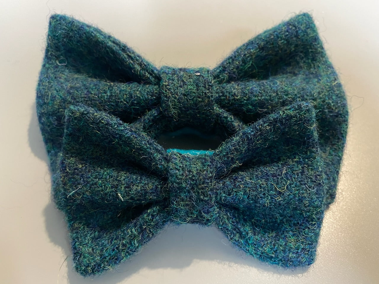 Harris Tweed Dickie Bow Tie Dog Collar Charm in blue / green teal