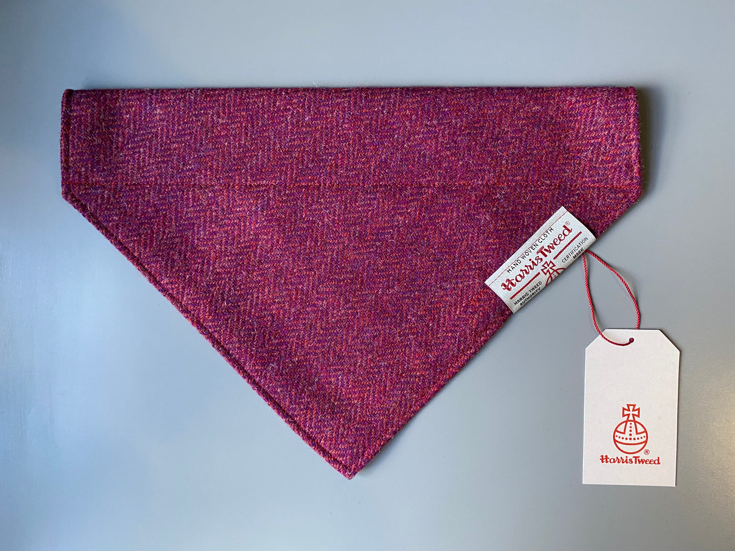 Harris Tweed dog bandana neckerchief red herringbone chevron Sizes S M L XL pet scarf