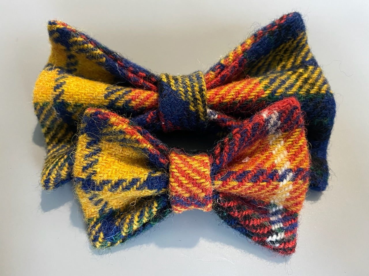 Harris Tweed Bow Dog Collar bow tie yellow, red, blue, orange check tartan