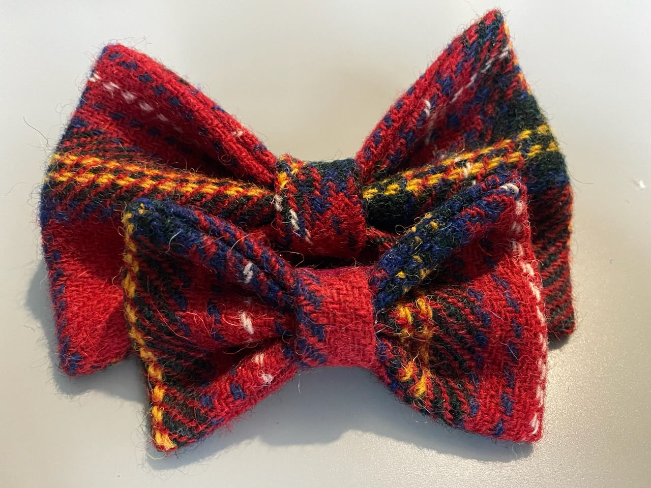 Harris Tweed Bow Dog Collar / Bow tie red and yellow check tartan