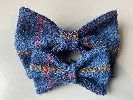 Harris Tweed Bow Dog Collar Navy blue check tartan dickie bow tie charm