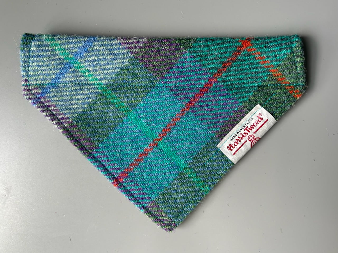 Harris Tweed dog bandana neckerchief in blue green and purple check / tartan Sizes S M L XL pet scarf